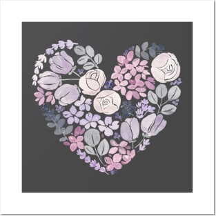 Purple Floral Heart Watercolour Posters and Art
